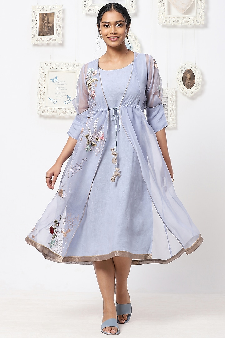 Star Blue Embroidered Jacket Vacation Dress by Kaveri at Pernia's Pop Up Shop