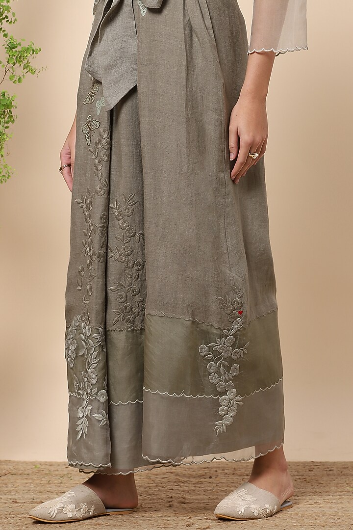 Sage Grey Silk Organza Embroidered Jumpsuit by Kaveri at Pernia's Pop Up Shop
