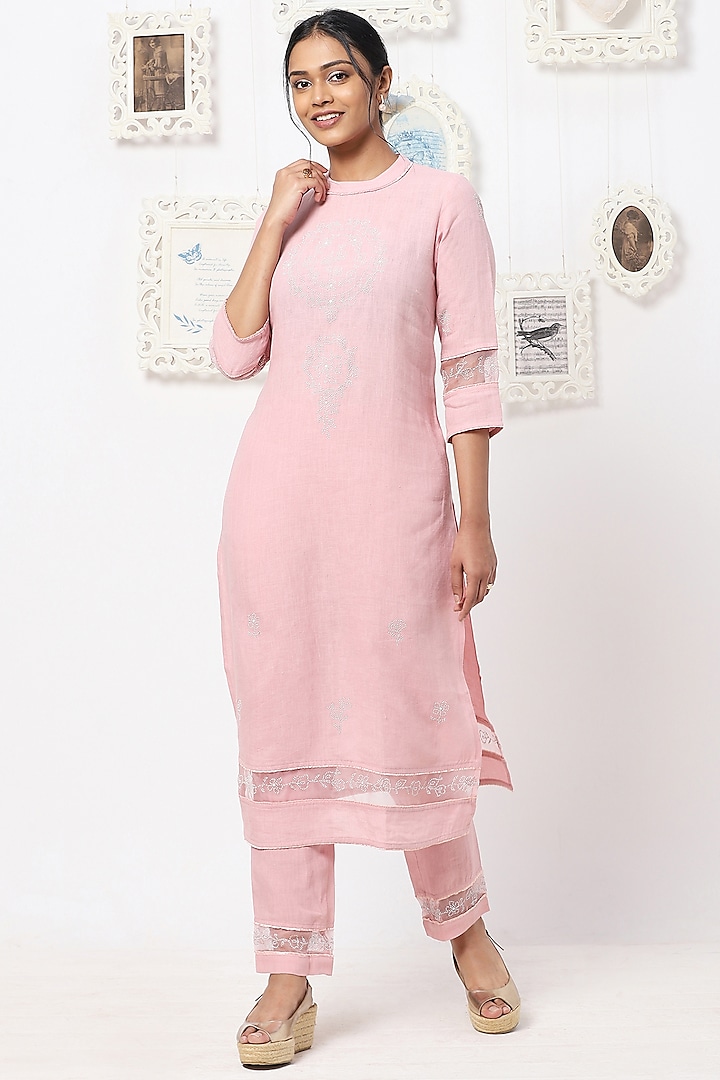 Blush Pink Embroidered Tunic Set by Kaveri