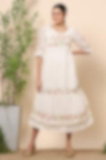 Off-White Floral Embroidered Midi Vacation Dress by Kaveri at Pernia's Pop Up Shop