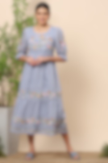 Star Blue Embroidered Midi Dress by Kaveri