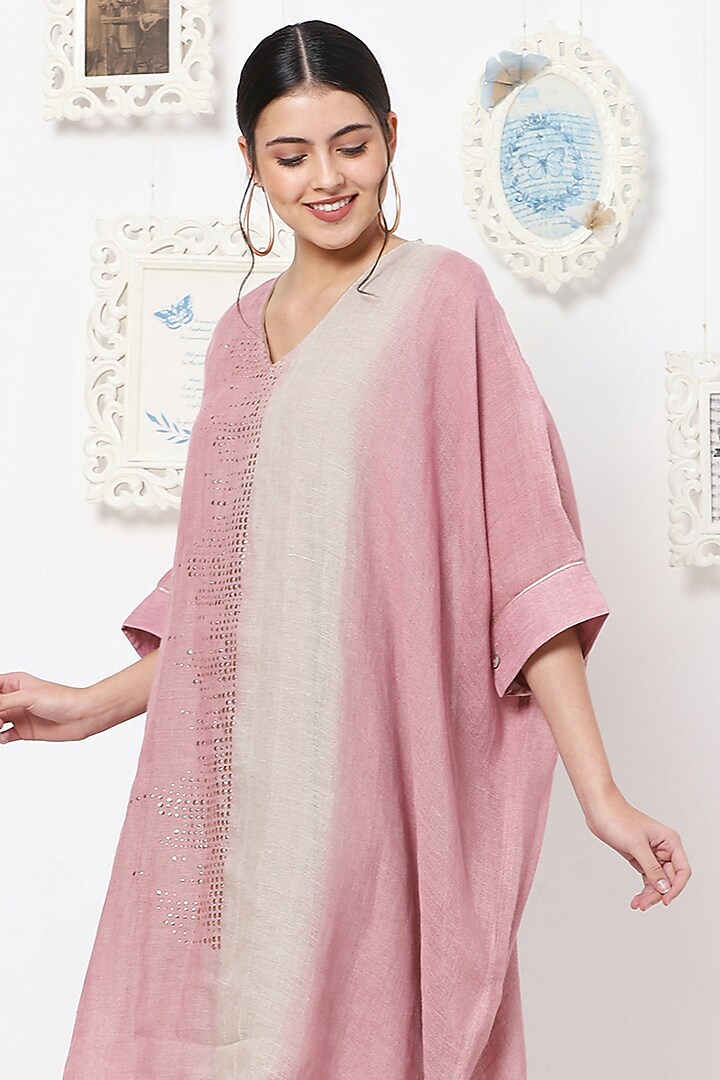 Beige & Blush Pink Linen Midi Summer Dress by Kaveri at Pernia's Pop Up Shop