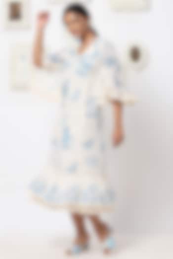 Off-White & Blue Printed Dress by Kaveri