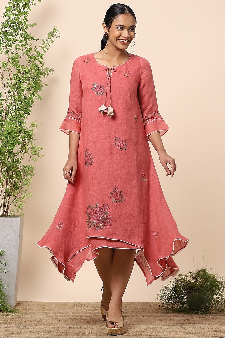 Apricot Embroidered Dress by Kaveri
