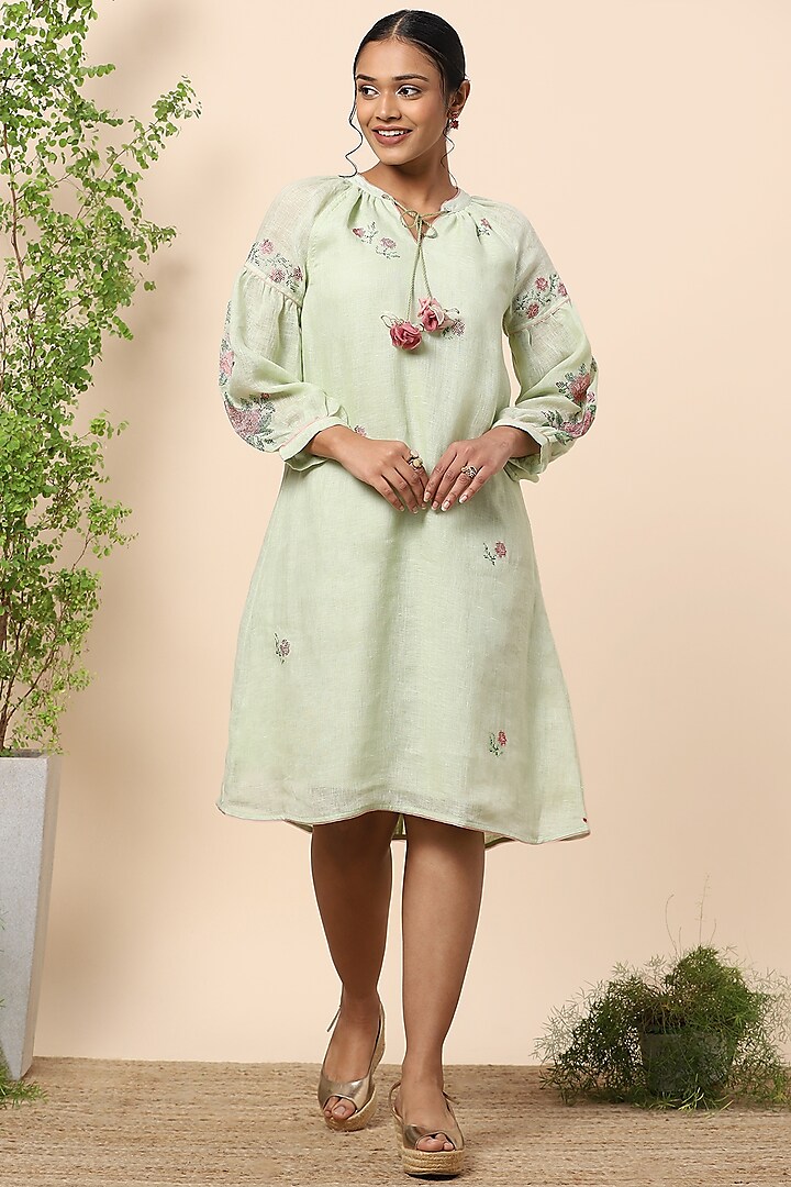 Lane Green Embroidered Dress by Kaveri