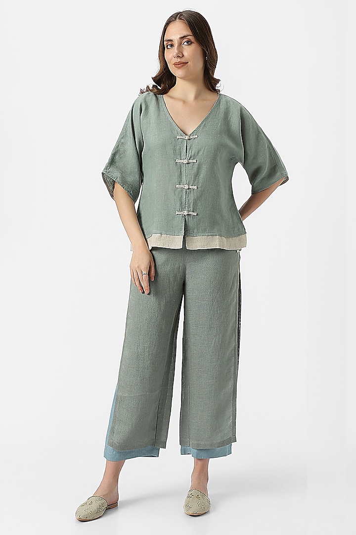 Jade Green Linen Co-Ord Set by Kaveri at Pernia's Pop Up Shop