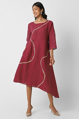 Wine Line Hand Screen Printed Wiggle Dress by Kaveri