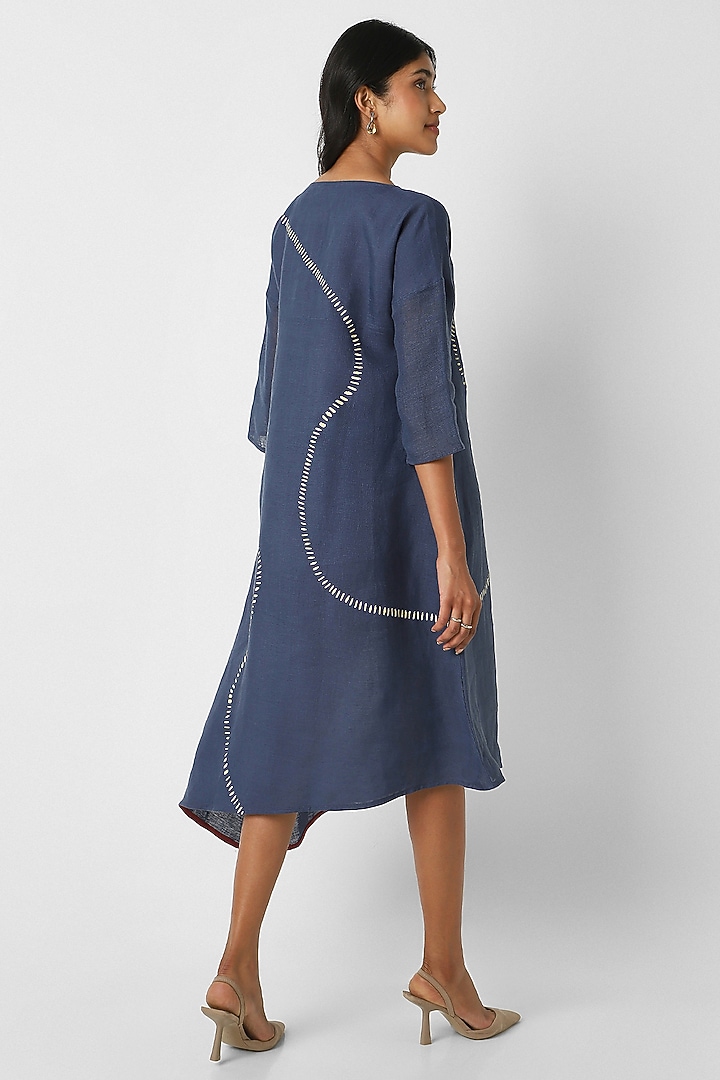 Navy Blue Line Hand Screen Printed Wiggle Summer Dress by Kaveri at Pernia's Pop Up Shop