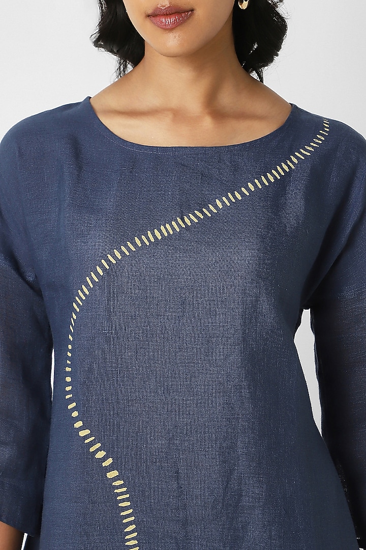 Navy Blue Line Hand Screen Printed Wiggle Summer Dress by Kaveri at Pernia's Pop Up Shop
