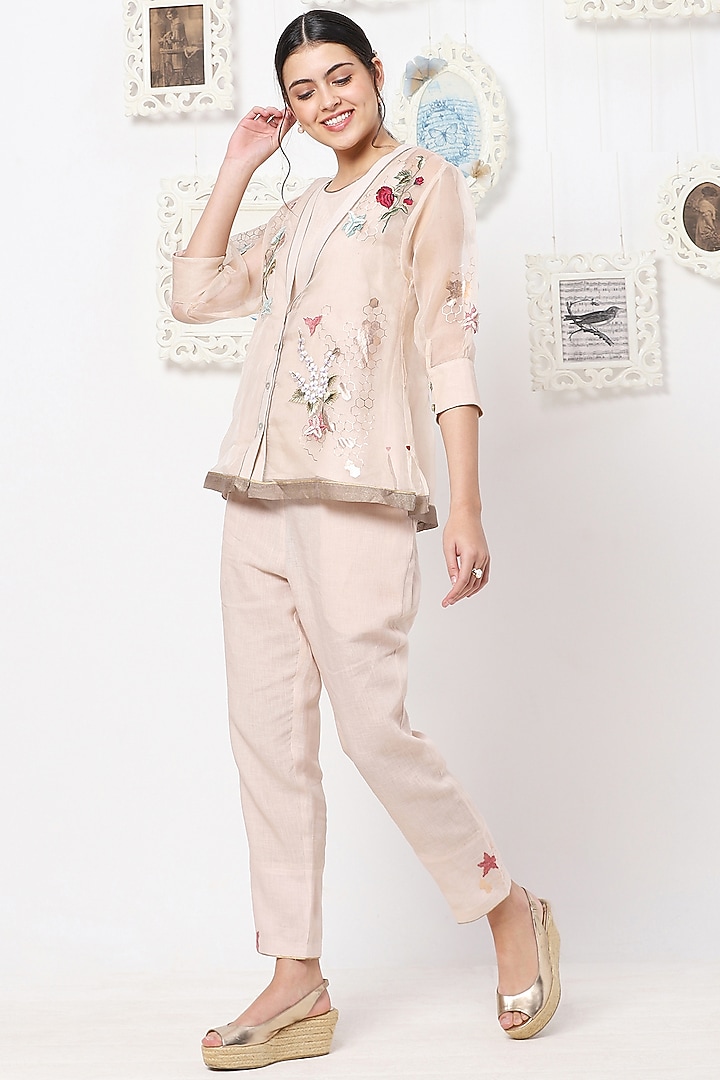 Nude Embroidered Pants by Kaveri at Pernia's Pop Up Shop