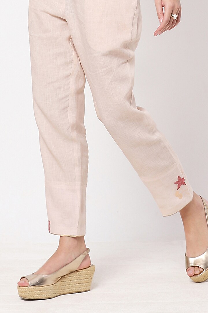 Nude Embroidered Pants by Kaveri at Pernia's Pop Up Shop