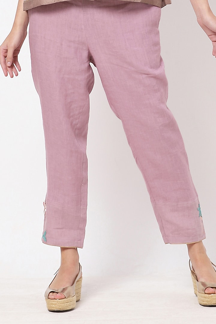 Lilac Embroidered Pants by Kaveri at Pernia's Pop Up Shop
