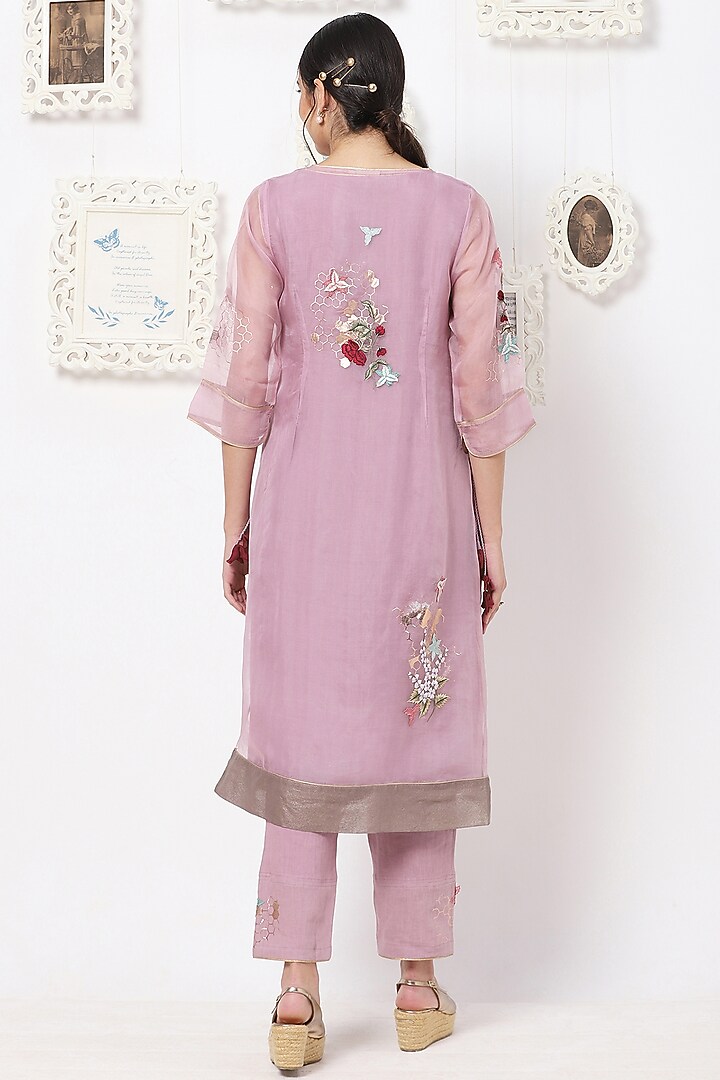 Lilac Floral Embroidered Pants by Kaveri at Pernia's Pop Up Shop