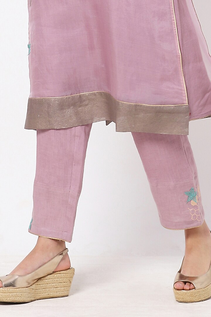 Lilac Floral Embroidered Pants by Kaveri at Pernia's Pop Up Shop
