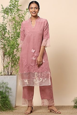 Blush Embroidered Pants by Kaveri