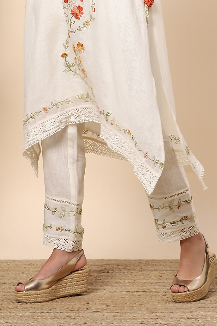 Off-White Embroidered Pants by Kaveri at Pernia's Pop Up Shop