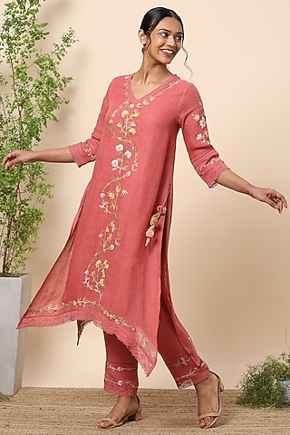 Apricot Embroidered Pants by Kaveri