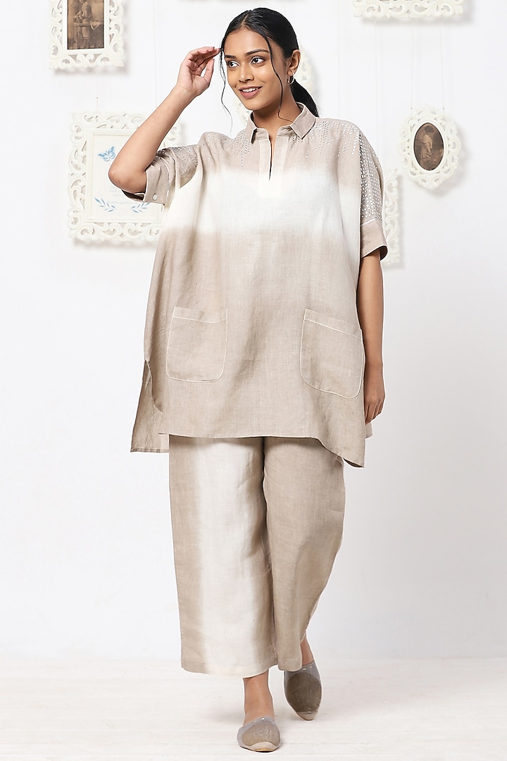Off-White & Natural Hand-Dyed Top by Kaveri