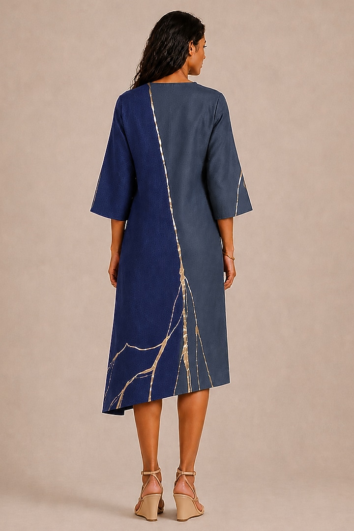 Nile & Navy Linen Colour Blocked Midi Summer Dress by Kaveri at Pernia's Pop Up Shop