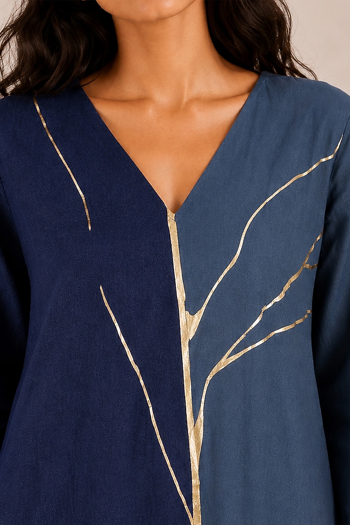 Nile & Navy Linen Colour Blocked Midi Summer Dress by Kaveri at Pernia's Pop Up Shop