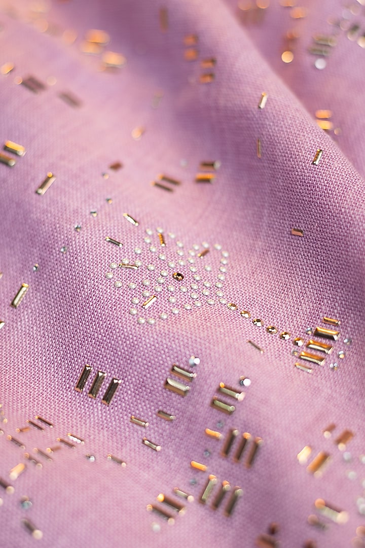 Lavender Linen Blend Stud Embellished Co-Ord Set by Kaveri at Pernia's Pop Up Shop