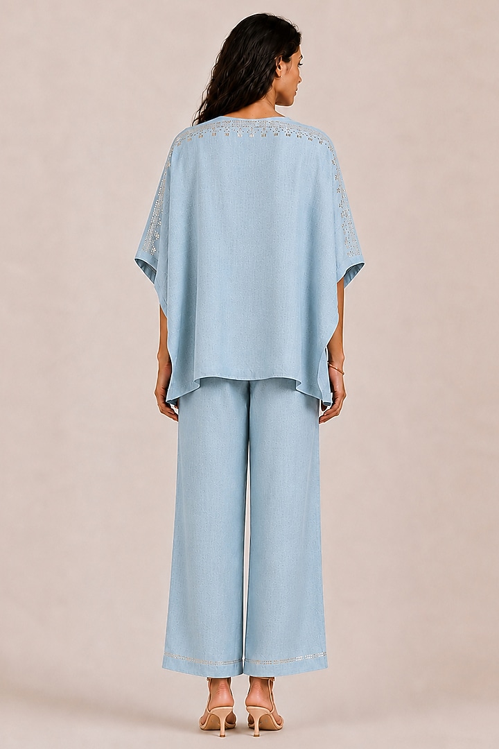 Turquoise Linen Blend Stud Embellished Co-Ord Set by Kaveri at Pernia's Pop Up Shop
