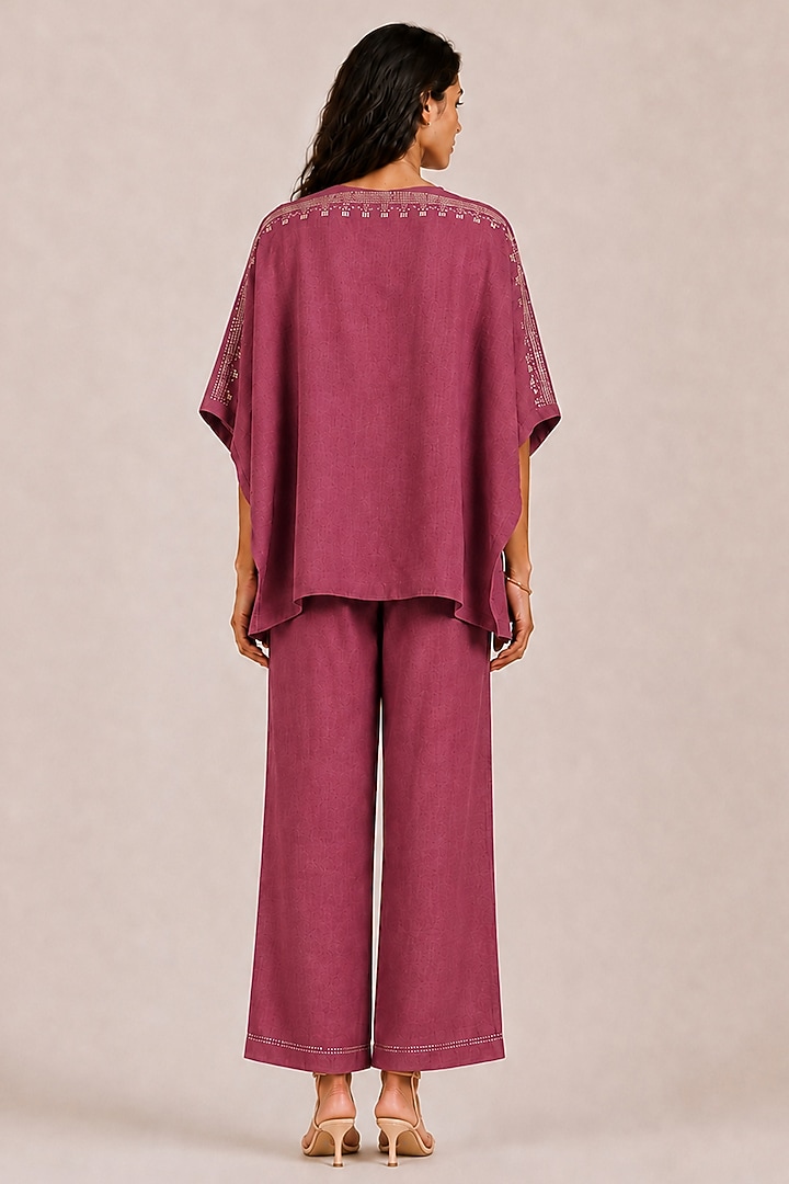 Jam Pink Linen Blend Metallic Studded Co-ord Set by Kaveri at Pernia's Pop Up Shop