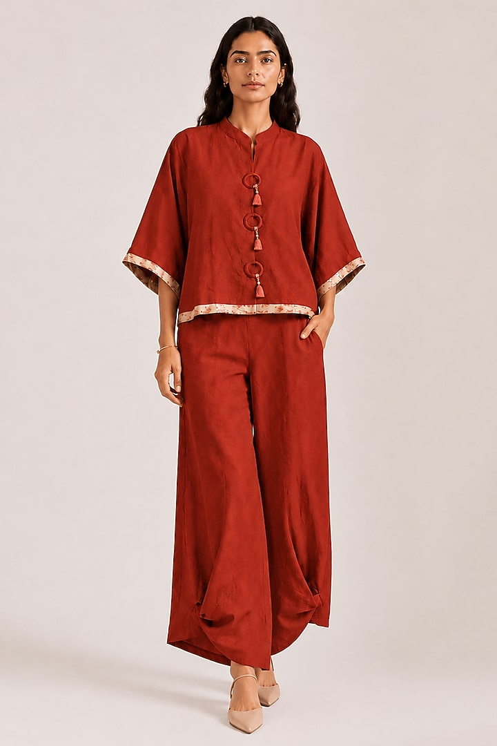 Rust Linen Blend Co-ord Set by Kaveri at Pernia's Pop Up Shop