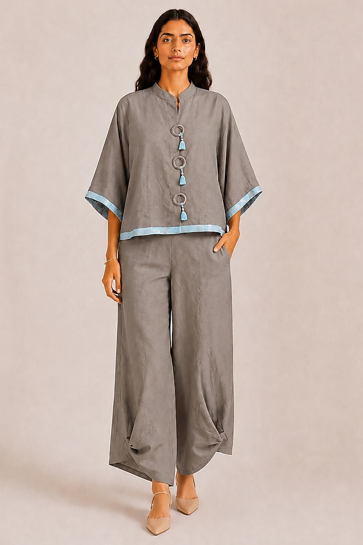 Dark Cement Grey Linen Blend Co-ord Set by Kaveri at Pernia's Pop Up Shop