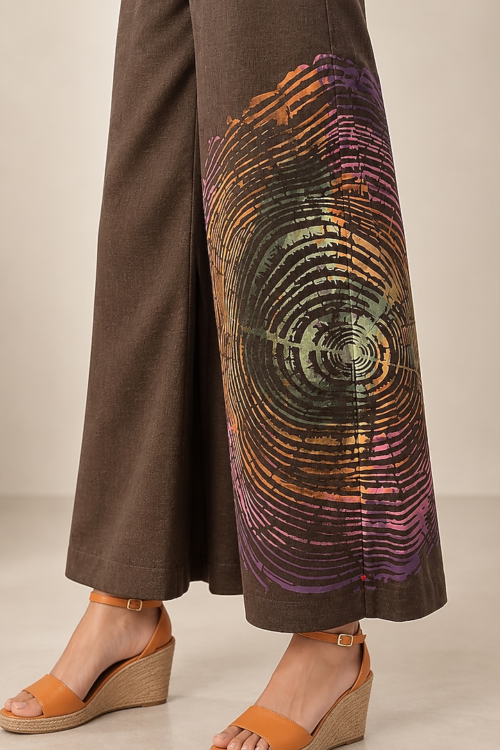 Chocolate Linen Blend Printed Jumpsuit by Kaveri at Pernia's Pop Up Shop