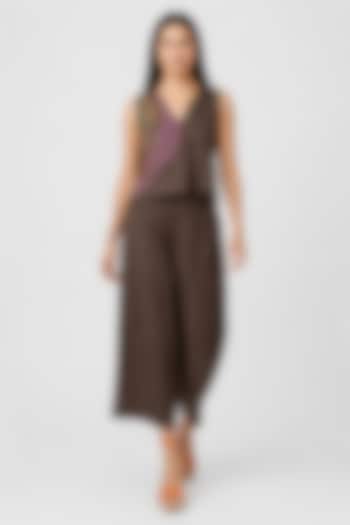 Chocolate Linen Blend Printed Co-ord Set by Kaveri at Pernia's Pop Up Shop