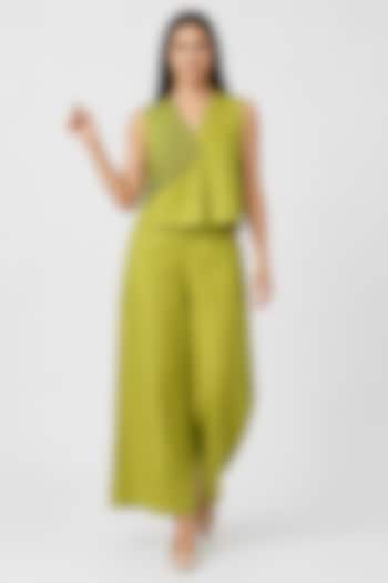 Pear Green Linen Blend Printed Co-ord Set by Kaveri at Pernia's Pop Up Shop