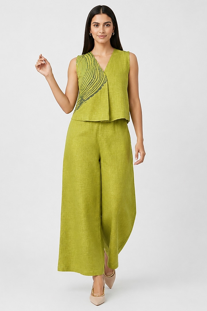 Pear Green Linen Blend Printed Co-ord Set by Kaveri at Pernia's Pop Up Shop