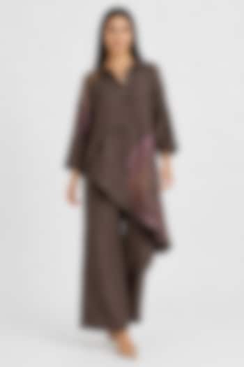 Chocolate Linen Blend Printed Co-ord Set by Kaveri at Pernia's Pop Up Shop