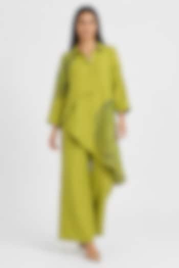 Pear Green Linen Blend Printed Co-ord Set by Kaveri at Pernia's Pop Up Shop