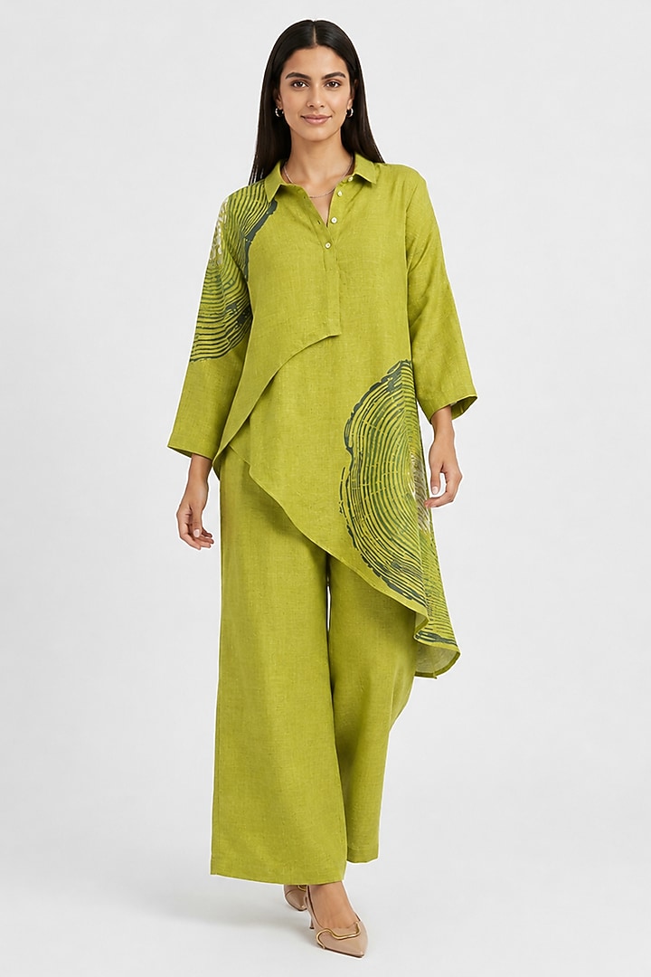 Pear Green Linen Blend Printed Co-ord Set by Kaveri at Pernia's Pop Up Shop