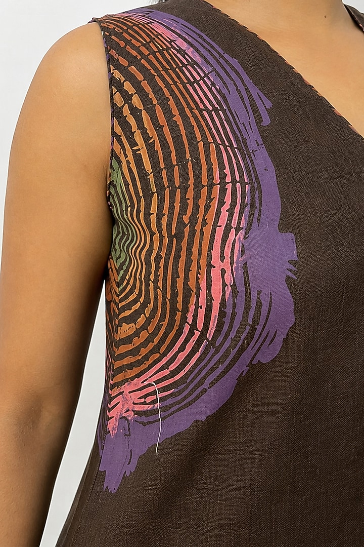 Chocolate Linen Blend Printed Knee-Length Summer Dress by Kaveri at Pernia's Pop Up Shop