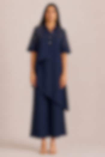 Navy Blue Linen Rhinestone Co-ord Set by Kaveri at Pernia's Pop Up Shop