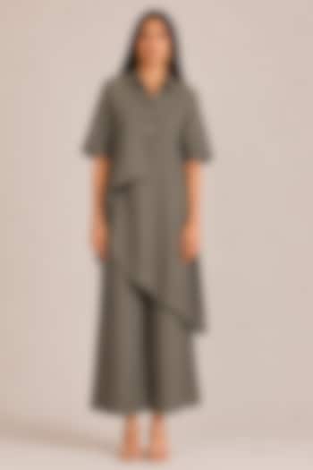 Dark Cement Grey Linen Rhinestone Co-ord Set by Kaveri at Pernia's Pop Up Shop