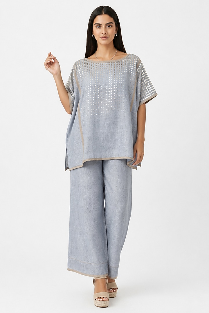 Periwinkle-Colored Linen Blend Co-ord Set by Kaveri at Pernia's Pop Up Shop