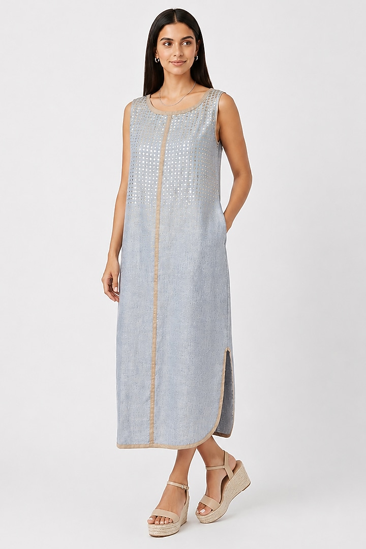 Periwinkle-Colored Linen Blend Midi Summer Dress by Kaveri at Pernia's Pop Up Shop