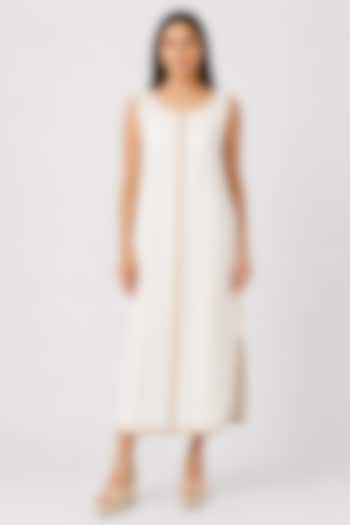 White Linen Blend Midi Summer Dress by Kaveri at Pernia's Pop Up Shop