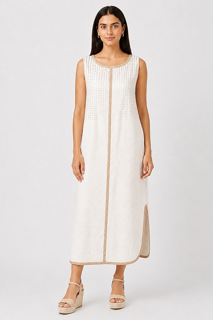 White Linen Blend Midi Summer Dress by Kaveri at Pernia's Pop Up Shop