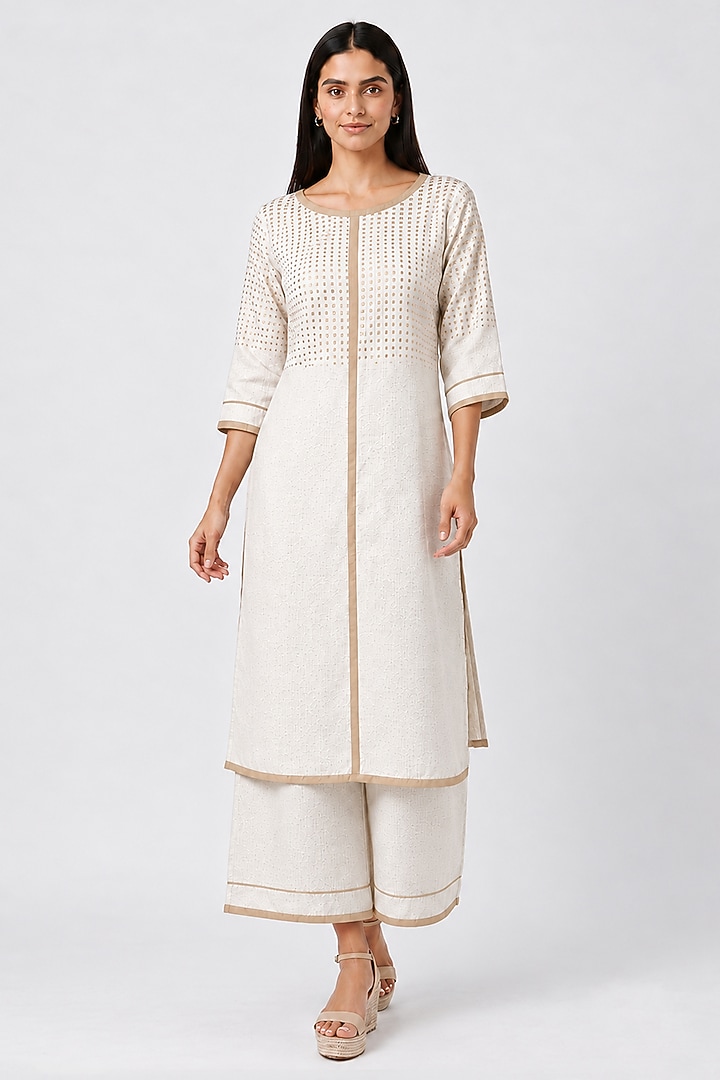 White Linen Blend Kurta Set by Kaveri at Pernia's Pop Up Shop