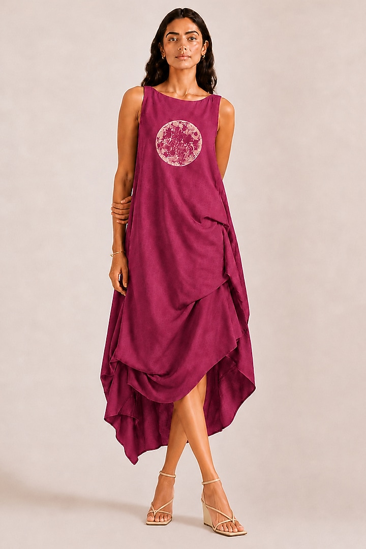 Raspberry Linen Draped Midi Summer Dress by Kaveri at Pernia's Pop Up Shop