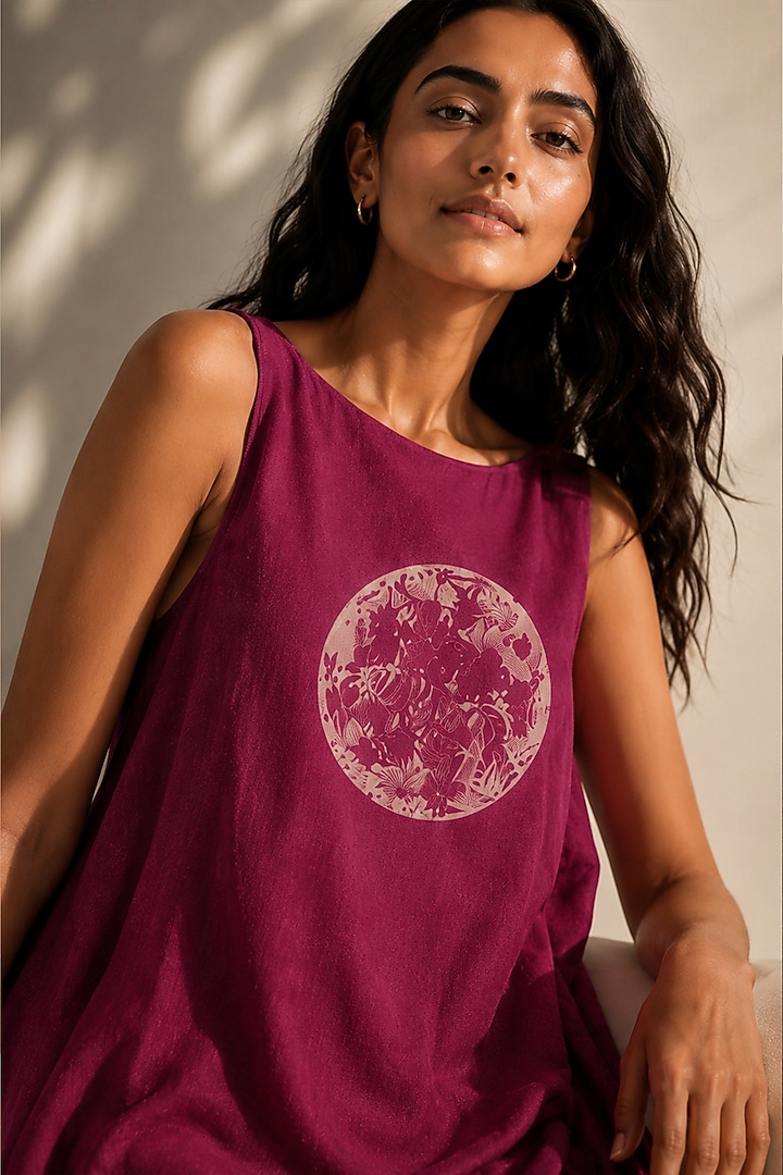 Raspberry Linen Draped Midi Summer Dress by Kaveri at Pernia's Pop Up Shop