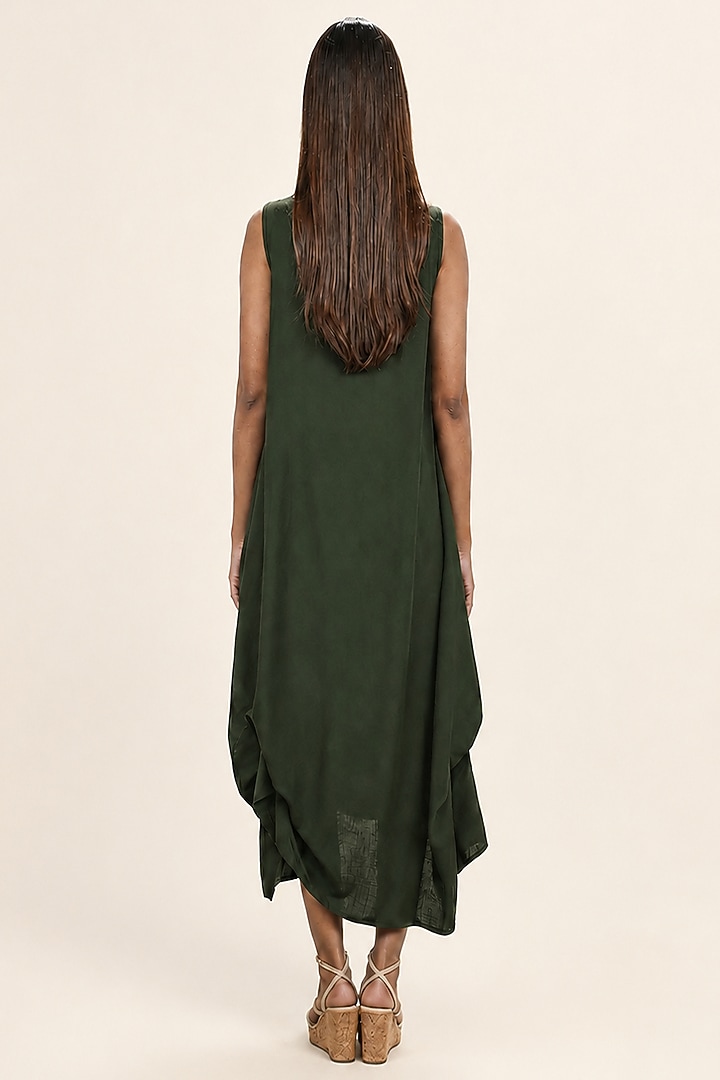 Wasabi Green Linen Draped Midi Summer Dress by Kaveri at Pernia's Pop Up Shop