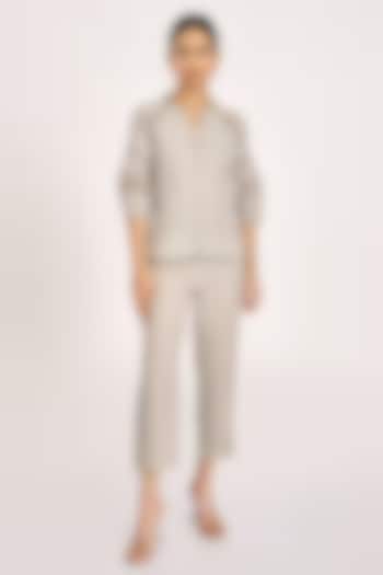 Grey Line & Silk Organza Embroidered Co-Ord Set by Kaveri at Pernia's Pop Up Shop