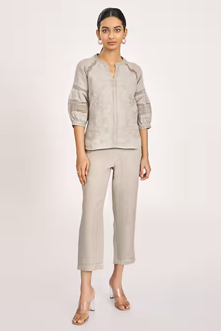 Grey Line & Silk Organza Embroidered Co-Ord Set by Kaveri at Pernia's Pop Up Shop