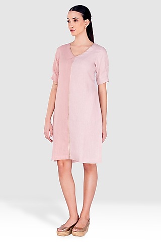 Shadow Rose-Colored & Blush Pink Linen Dress by Kaveri